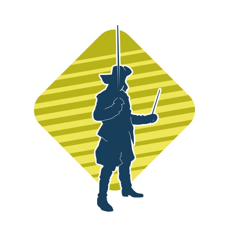 silhouette de une Masculin guerrier dans action pose avec épée arme. silhouette de une homme combattant porter épée arme. vecteur
