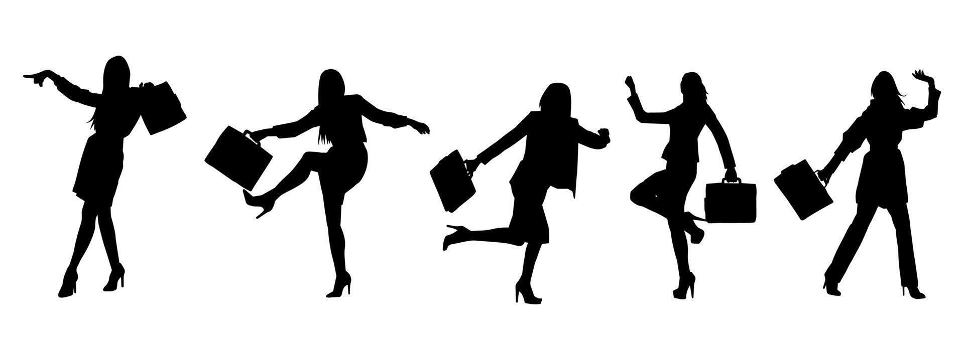 silhouette collection de affaires femme porter mallette dans expressif pose vecteur