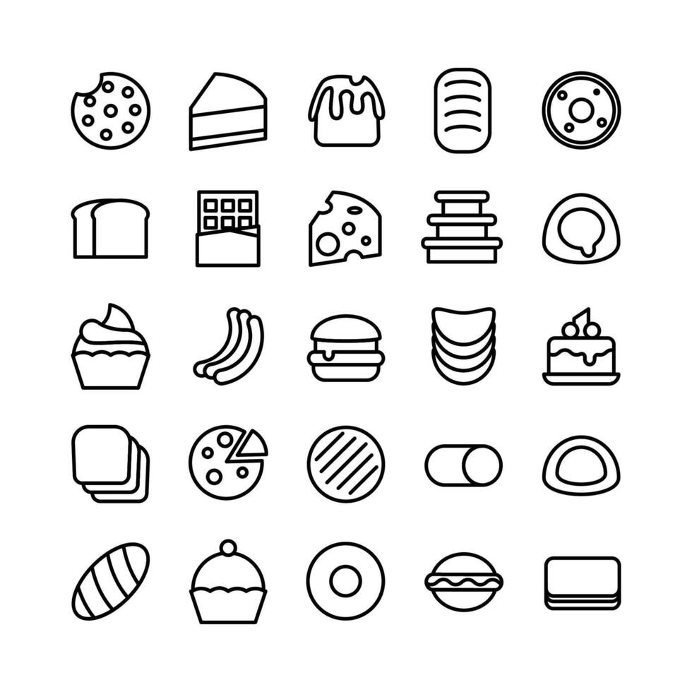 gâteau et pain icon set vector line pour site Web, application mobile, présentation, médias sociaux. adapté à l'interface utilisateur et à l'expérience utilisateur.