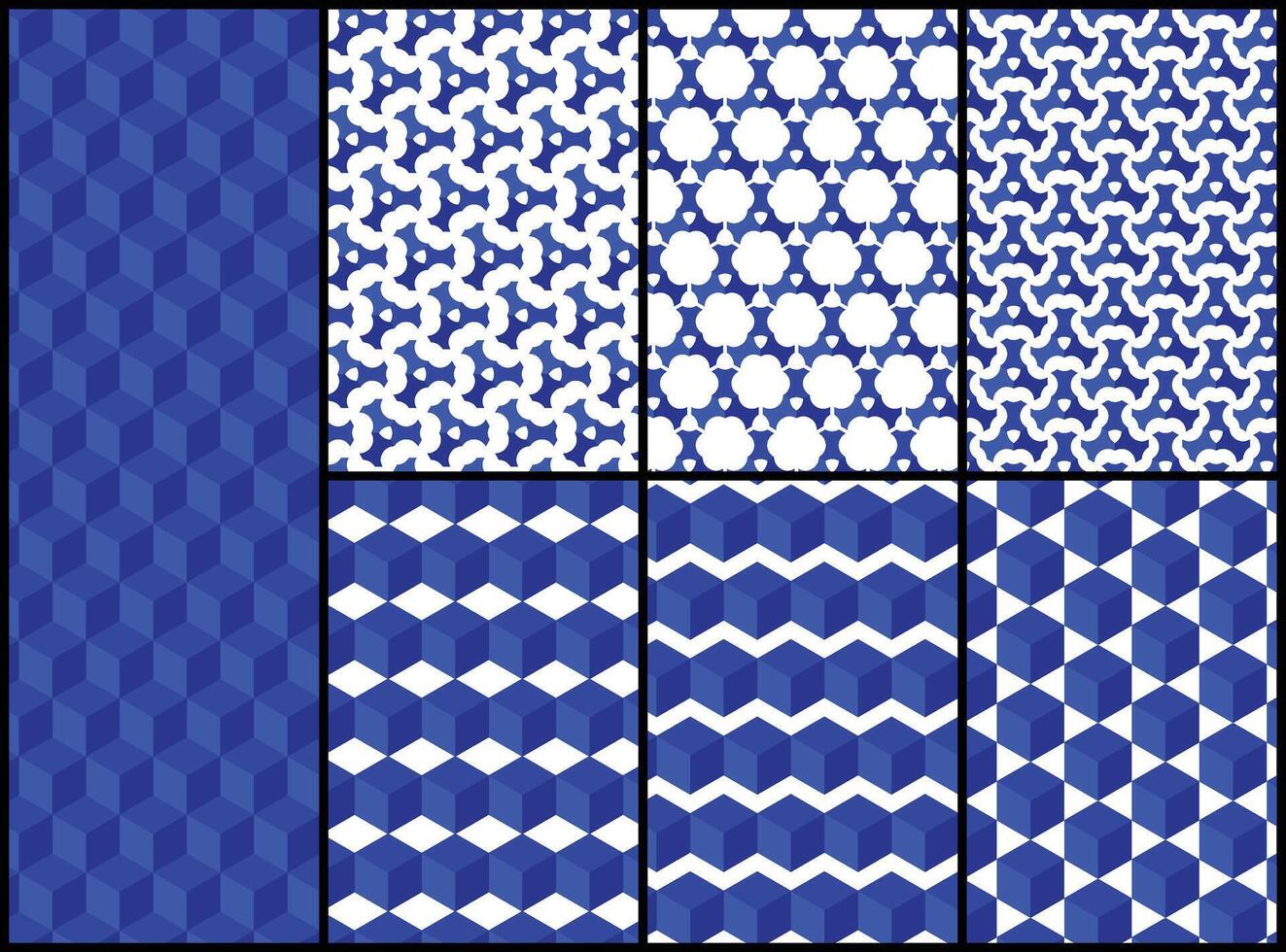 une ensemble de bleu et blanc géométrique motifs vecteur