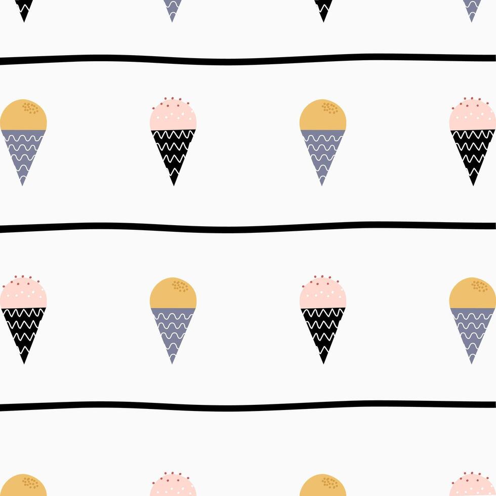 la glace crème avec cône avec abstrait noir Bande sur blanc adapté pour en tissu impressions, emballage papier, des gamins vêtements, des gamins vêtements, surface conception, emballage modèle vecteur