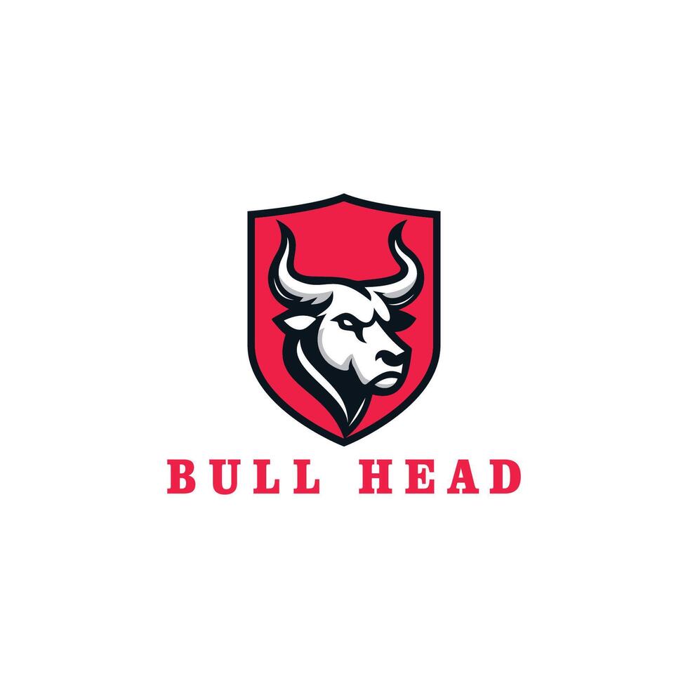 une fort taureau tête sur bouclier logo vecteur
