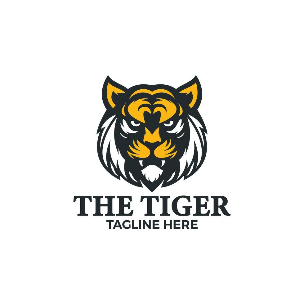 une tigre logo modèle, du tigre visage dans audacieux couleurs et fort lignes vecteur