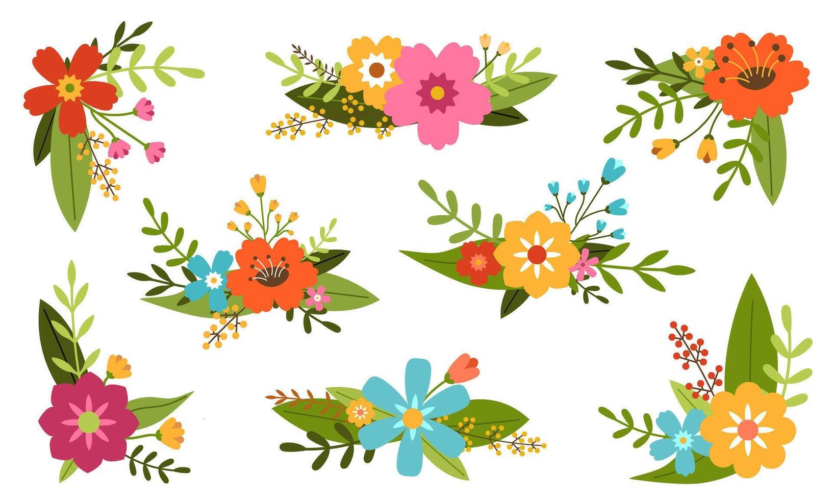 ensemble de floral clipart de fleurs et feuilles. romantique botanique arrangement pour mariage, salutation, et Valentin carte conception vecteur