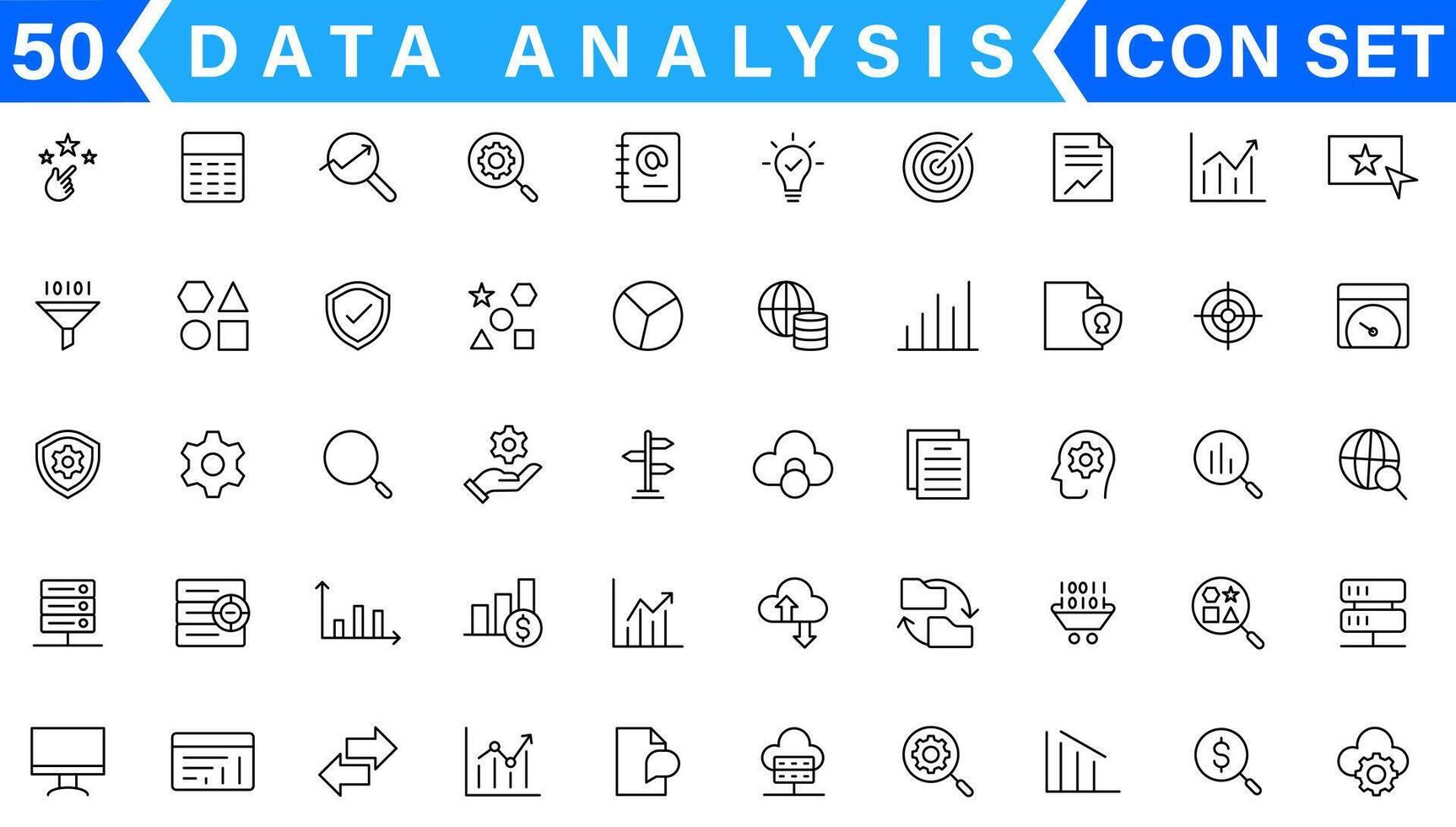 Les données une analyse en relation ligne Icônes. contient tel Icônes comme gros données, traitement, performance et plus vecteur
