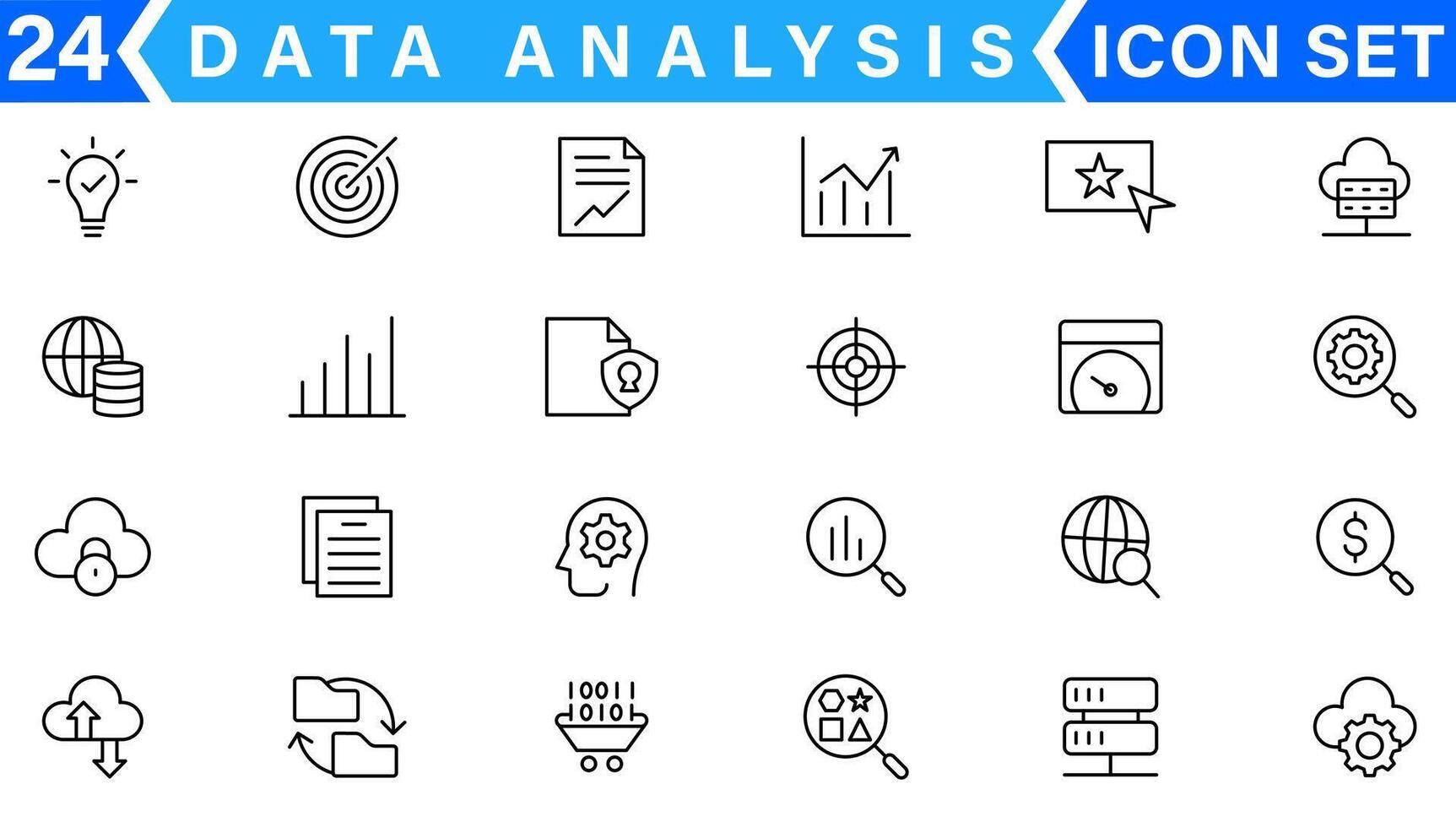 Les données une analyse en relation ligne Icônes. contient tel Icônes comme gros données, traitement, performance et plus vecteur