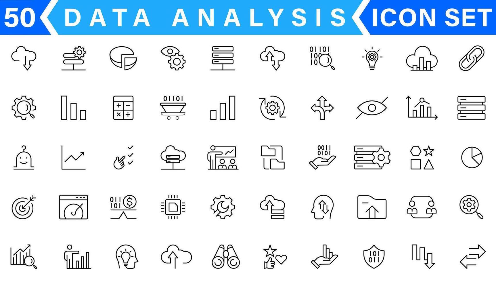 Les données une analyse en relation ligne Icônes. contient tel Icônes comme gros données, traitement, performance et plus vecteur