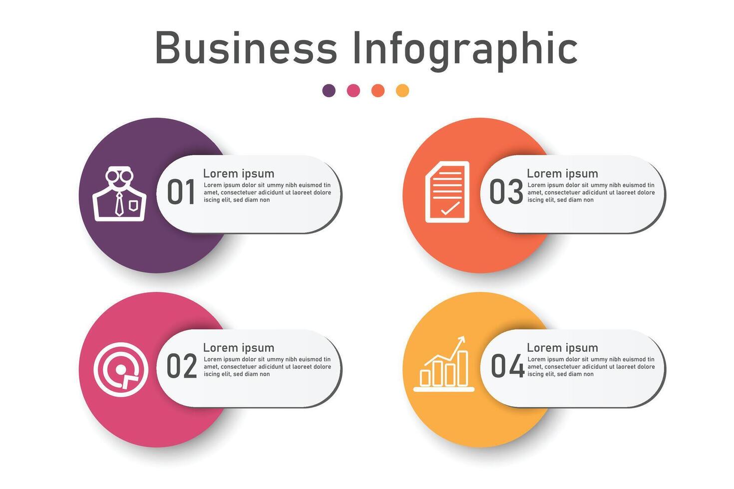 infographie modèle pour affaires information présentation. carré et icône éléments. moderne flux de travail diagrammes. rapport plan 4 les sujets vecteur