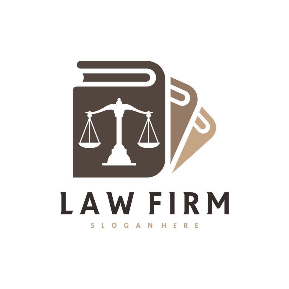 Modèle vectoriel de logo de livre de justice, concepts de conception de logo de cabinet d'avocats créatifs