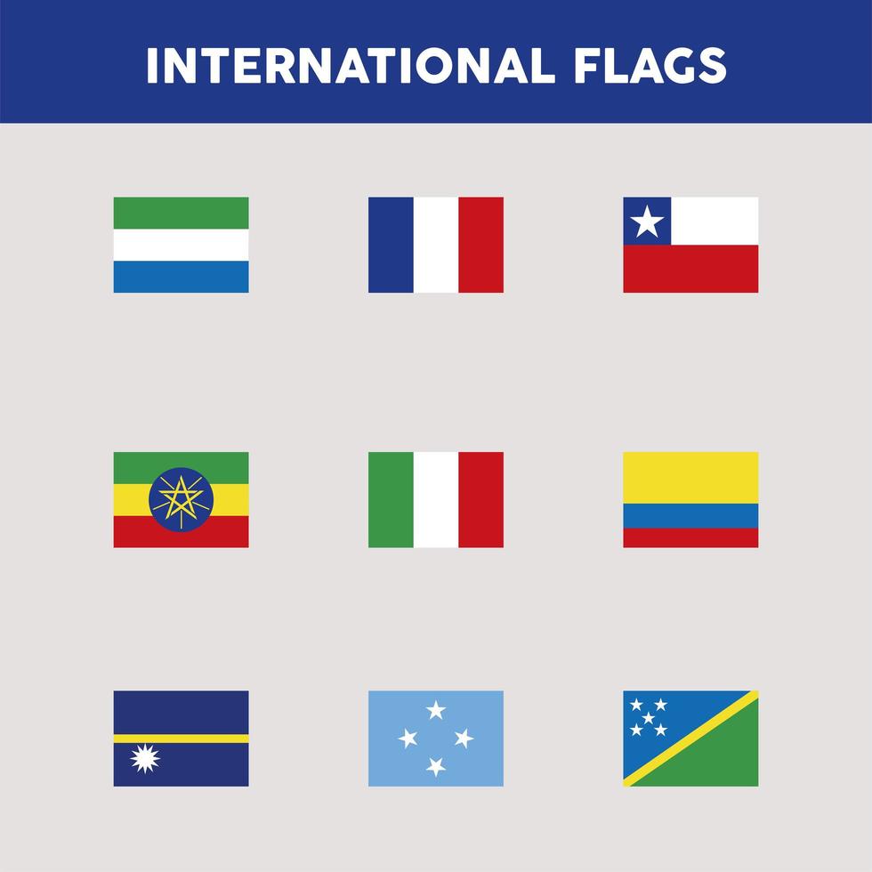 drapeaux de pays et lettrage vecteur