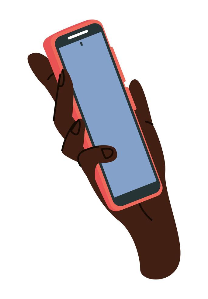 main afro utilisant un smartphone vecteur
