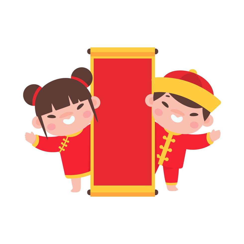 les enfants chinois portent des costumes nationaux rouges pour célébrer le nouvel an chinois. vecteur