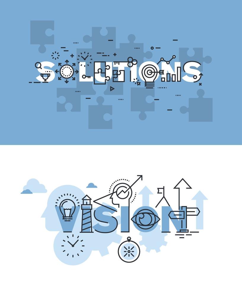 ensemble de concepts d'illustration vectorielle moderne de mots solutions et vision vecteur