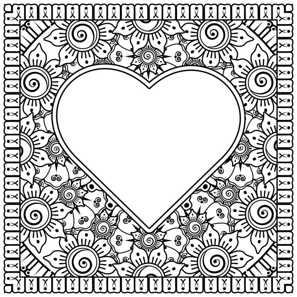 fleur de mehndi avec cadre en forme de coeur. décoration en ornement oriental ethnique, doodle. vecteur