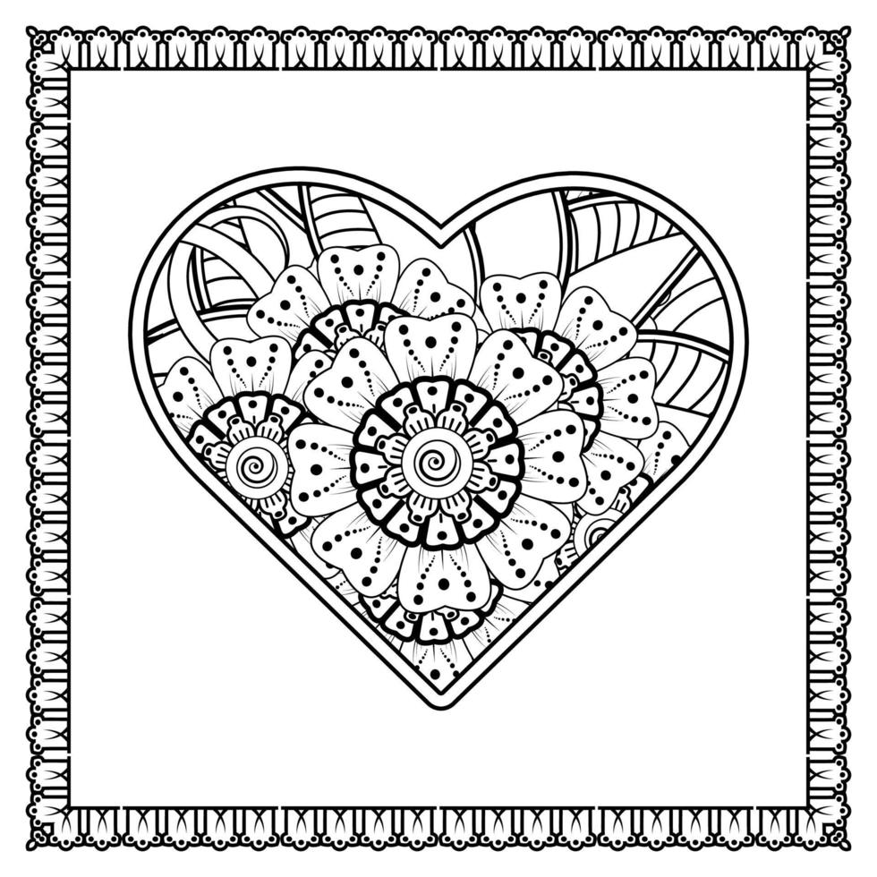 fleur de mehndi avec cadre en forme de coeur. décoration en ornement oriental ethnique, doodle. vecteur