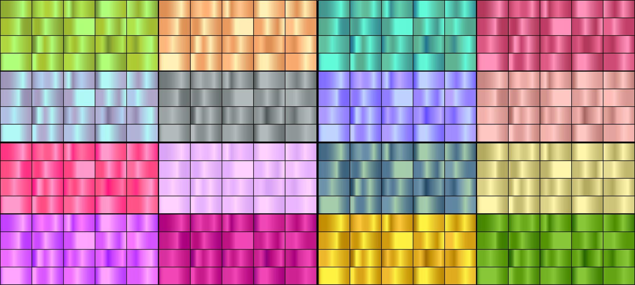 ensemble de vecteurs de dégradés métalliques colorés. vecteur