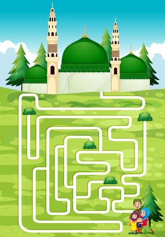 Jeu de labyrinthe avec des gens et une mosquée vecteur