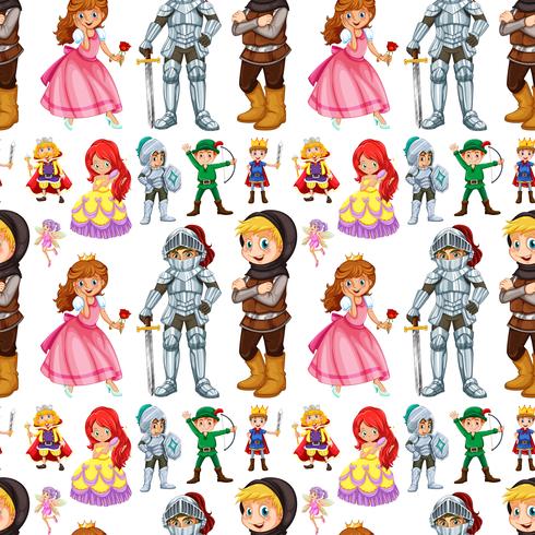 Personnages de contes de fées sans couture avec prince et princesse vecteur