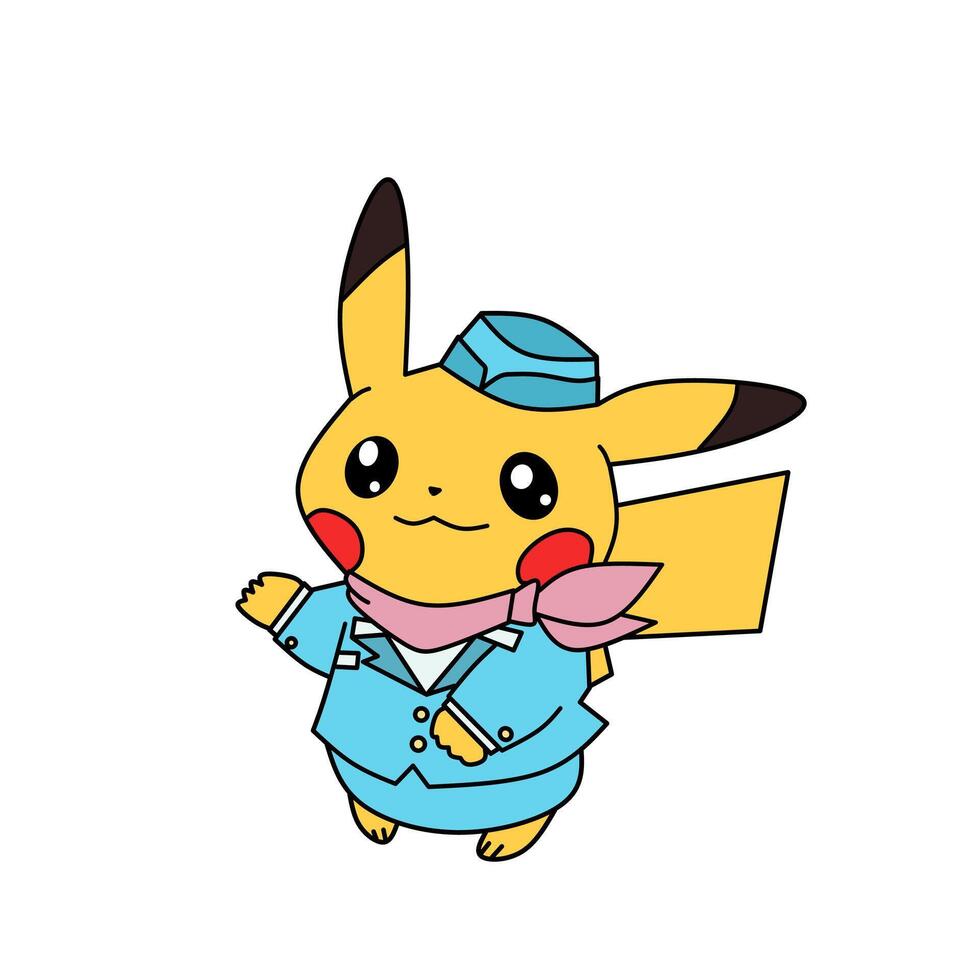 Pokémon personnage Pikachu dessin animé air hôtesse chemise vecteur