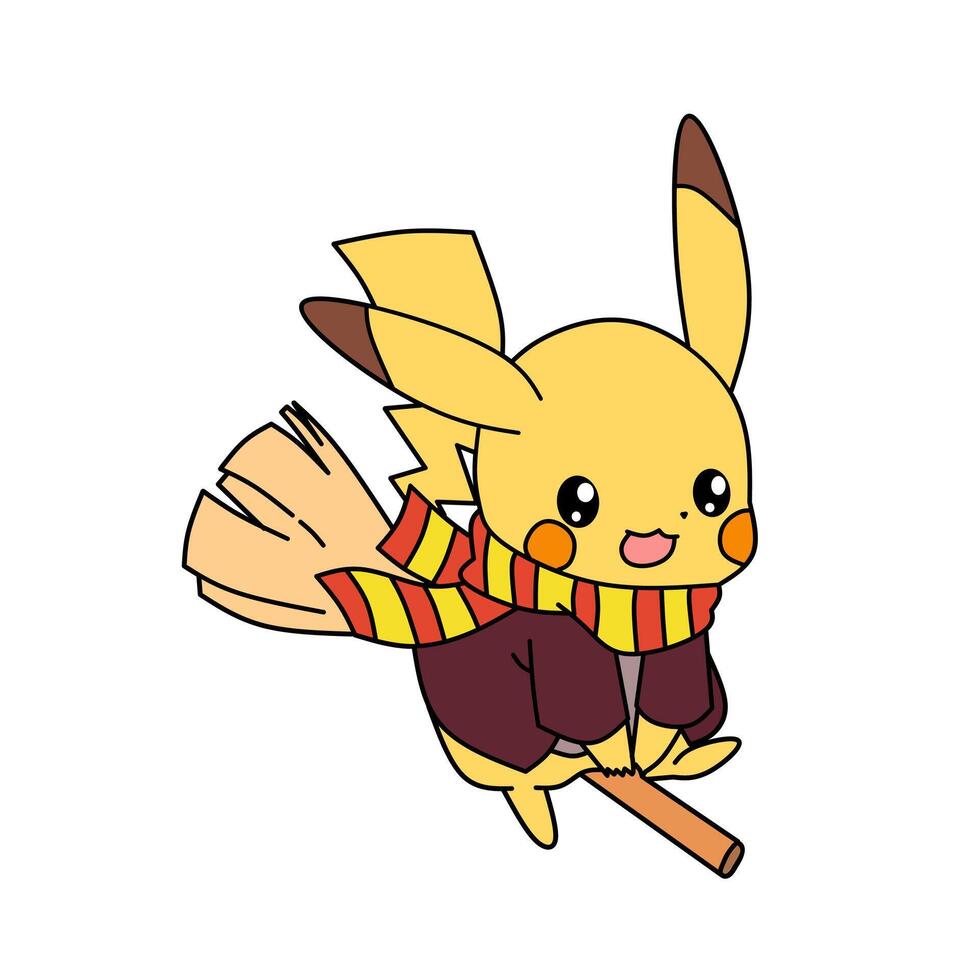 Pokémon personnage Pikachu en volant balai vecteur