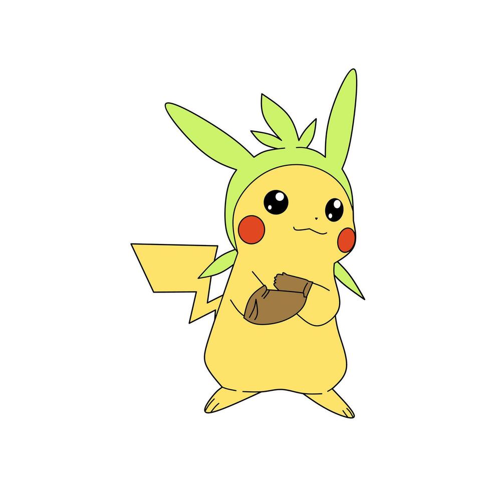 Pokémon personnage Pikachu vert chapeau vecteur