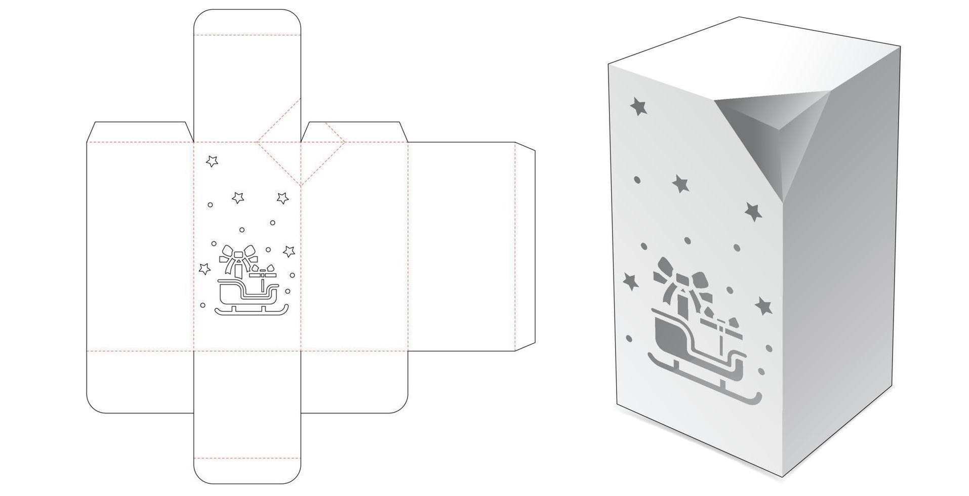 une boîte chanfreinée avec un gabarit de découpe de fenêtre de traîneau de noël vecteur