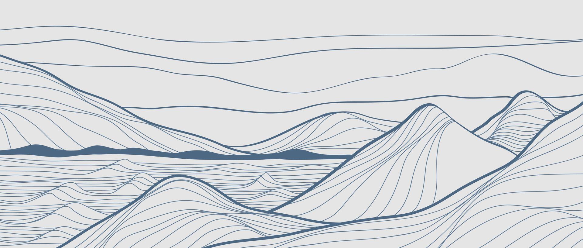 main tiré Montagne et océan vague ligne les arts illustration. abstrait Montagne contemporain esthétique arrière-plans paysages. utilisation pour impression art, affiche, couverture, bannière vecteur