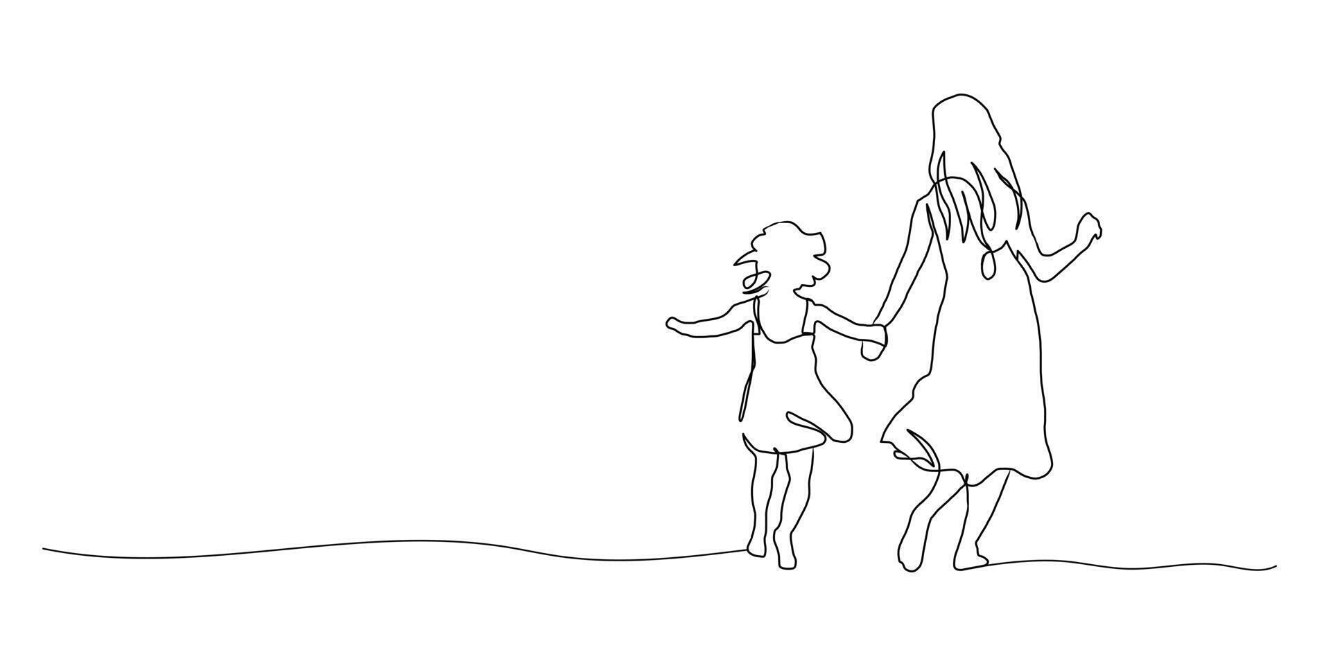 continu ligne art de maternité, content mère journée carte, un ligne dessin, parent et enfant silhouette main dessiné. illustration vecteur