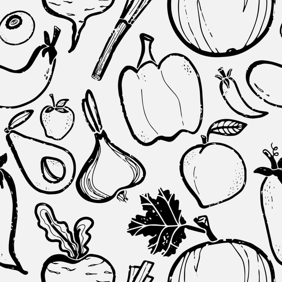 une noir et blanc dessin de des légumes et des fruits vecteur