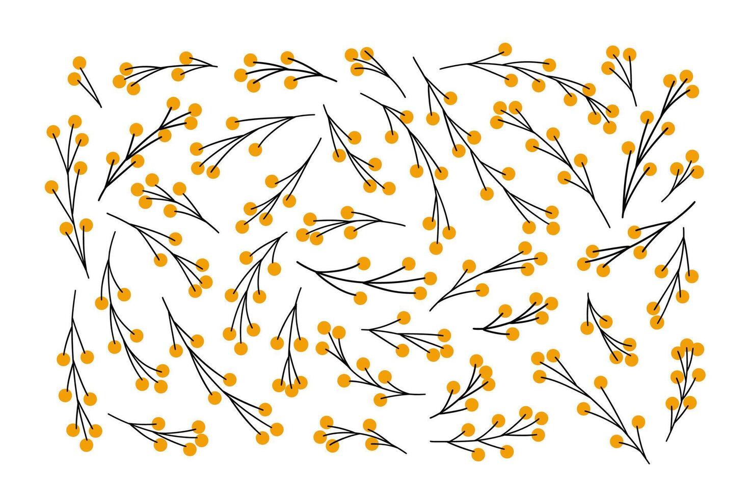 floral éléments ensemble. mimosa fleurs divers formes plat illustration. collection de Facile arbre branches avec Jaune rond forme fleurs. botanique objets comme graphique ressources. vecteur