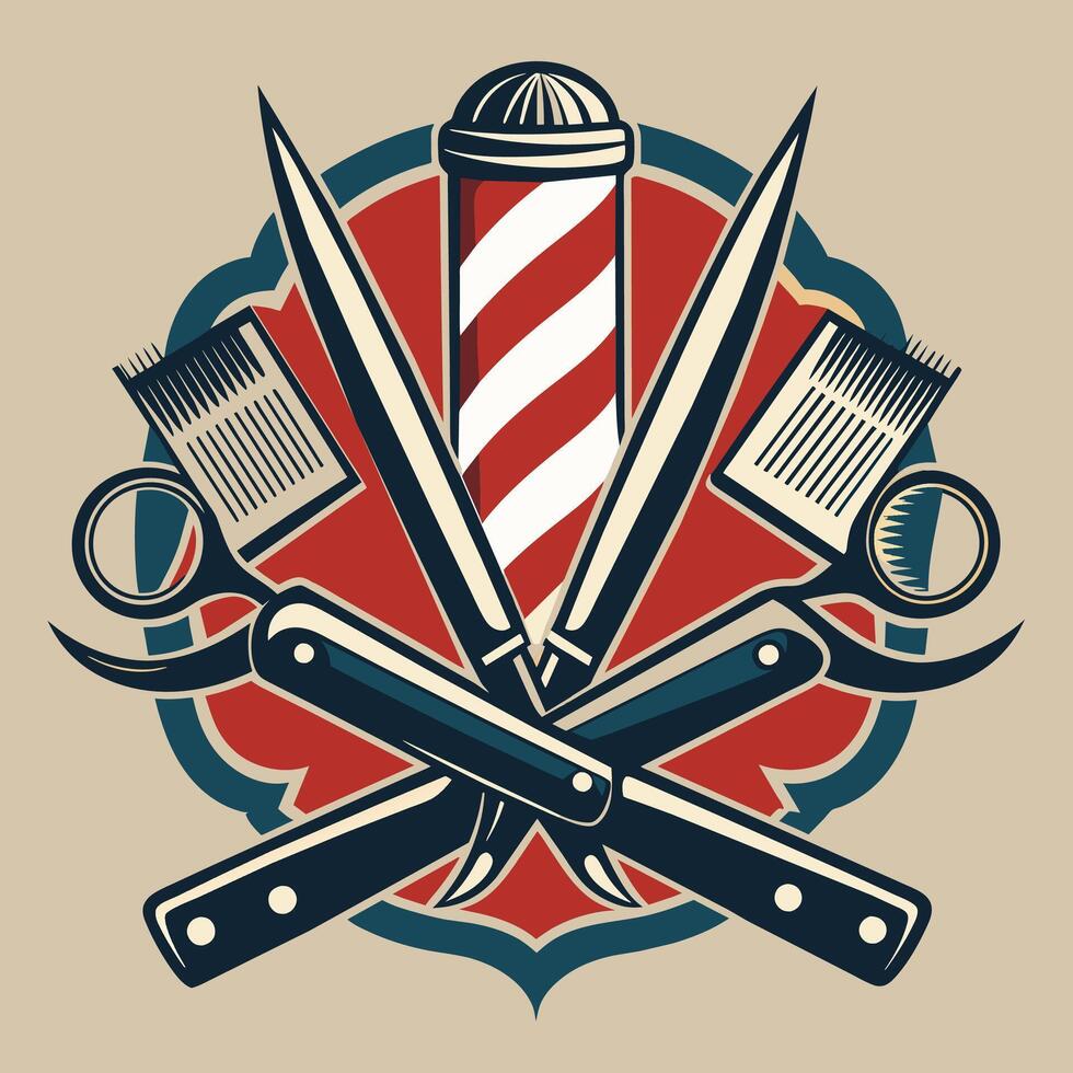 logo salon de coiffure ancien rétro, logo modèle vecteur