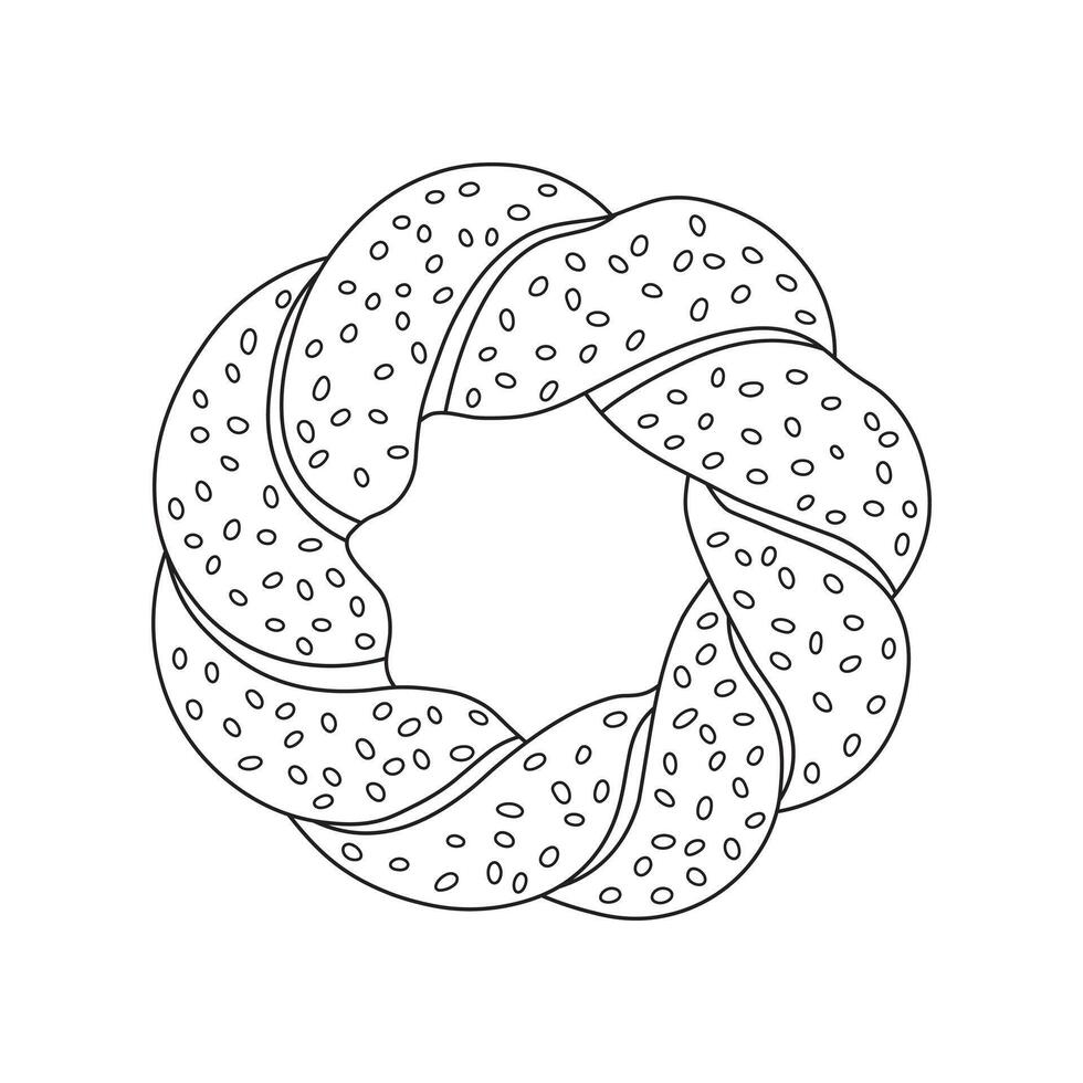main tiré dessin animé illustration sésame beignet icône isolé sur blanc vecteur