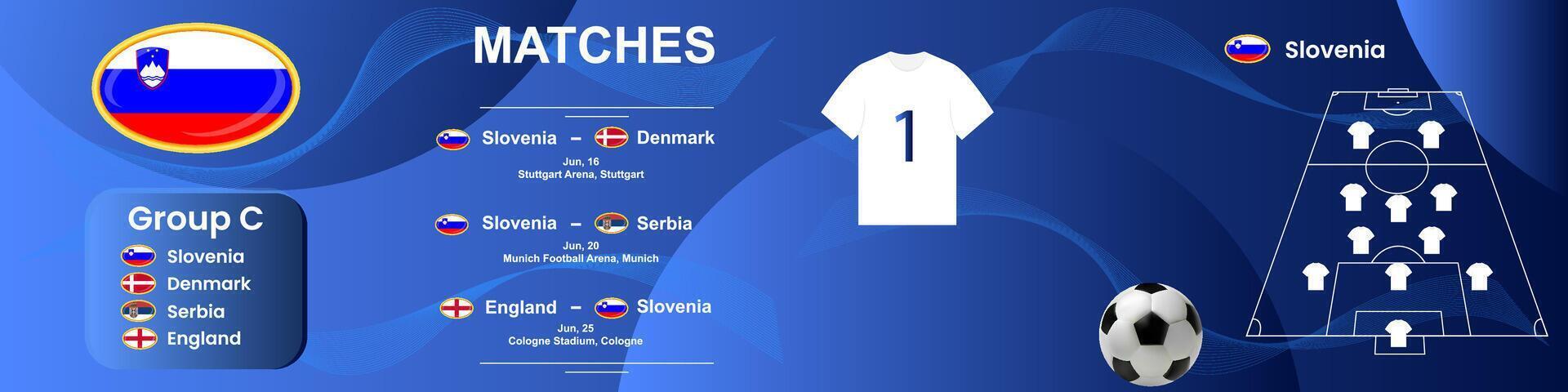information bannière de le slovène nationale Football équipe avec le rencontre calendrier. sans couture carrousel pour Instagram. vecteur