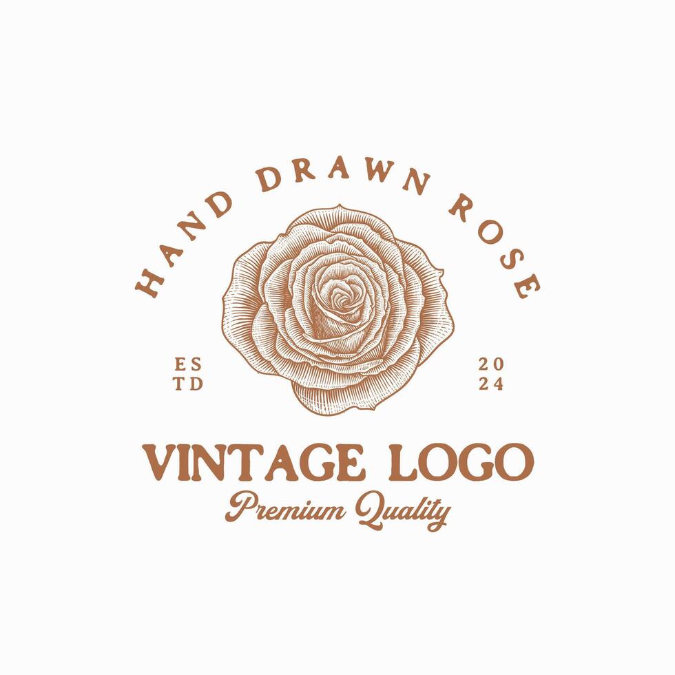 ancien main tiré Rose fleur logo conception vecteur
