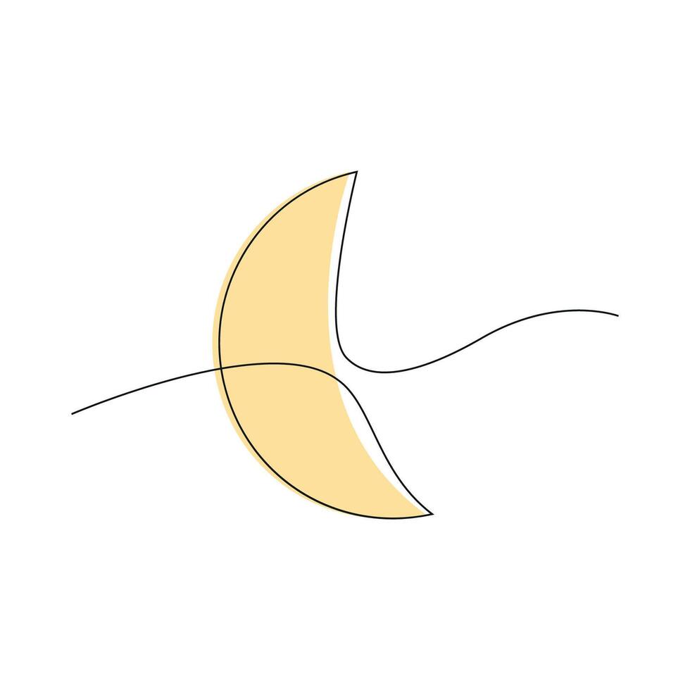 lune tiré dans un continu ligne dans couleur. un ligne dessin, minimalisme. illustration. vecteur