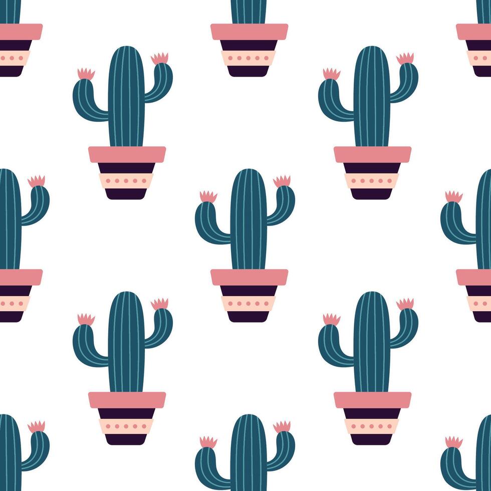 mignonne cactus dans boho style. cactus sans couture modèle. branché boho texture. cactus en tissu impression conception. succulent textile. plat conception, griffonnage style, blanc Contexte vecteur