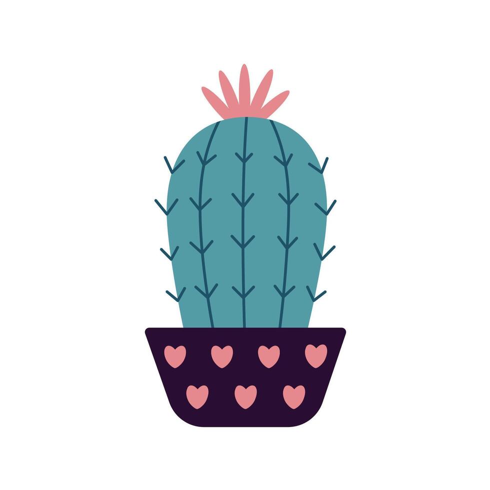 coloré épanouissement cactus, succulent dans pot. mignonne main tiré esquisser de cactus. griffonnage style, plat conception. scandinave, boho style. exotique et tropical usine, Accueil décor vecteur