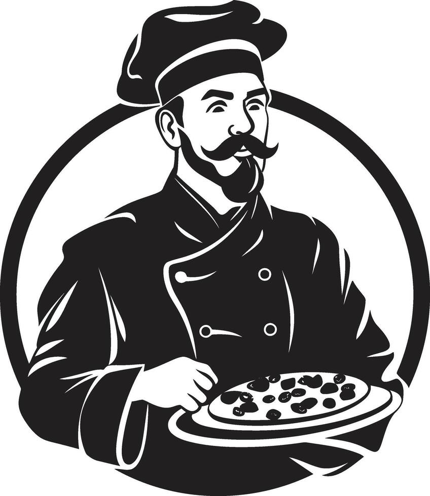 culinaire maestro minimaliste noir emblème pour une moderne pizzeria Regardez artisan pâte Maître élégant logo avec chefs toucher vecteur