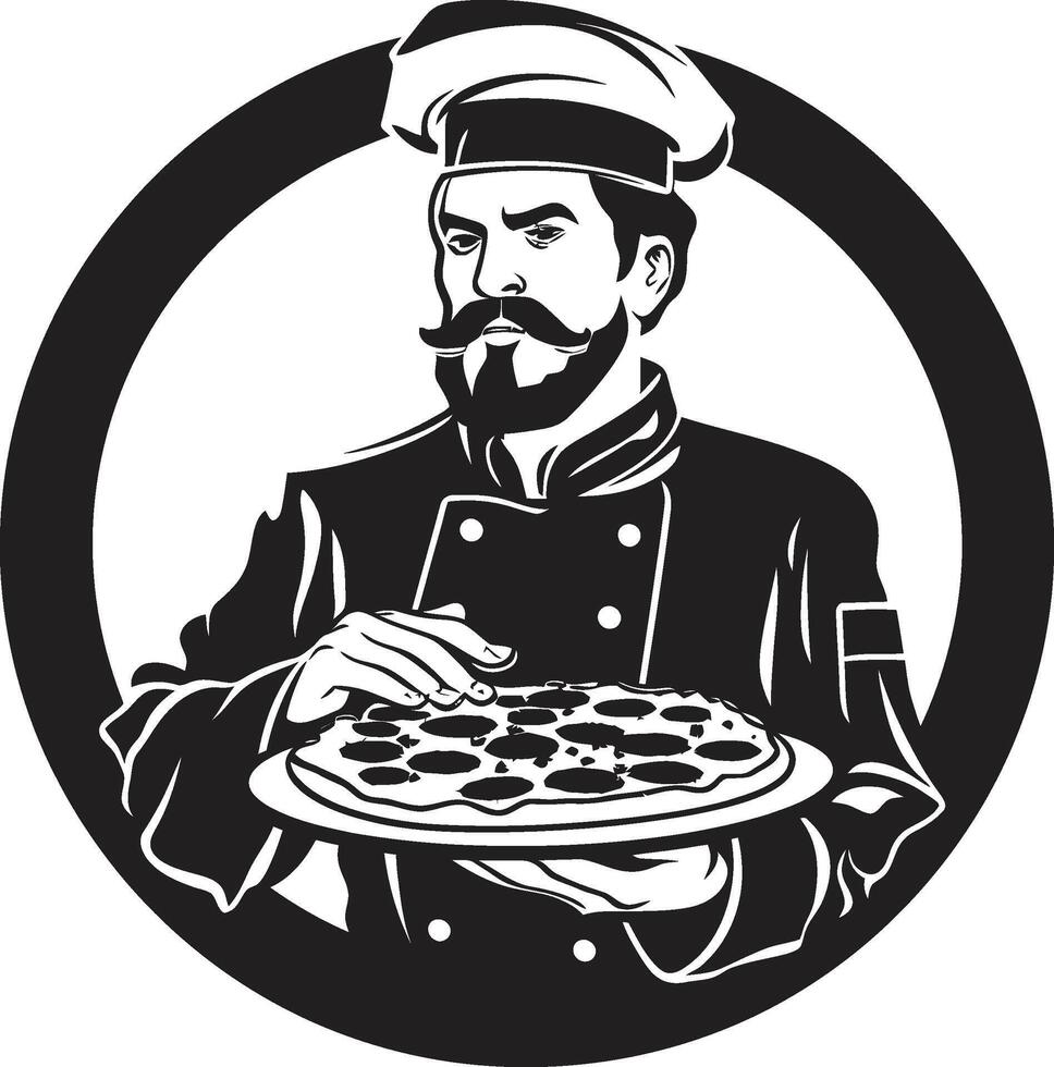 sarriette tranche maestro élégant noir icône avec complexe culinaire conception Pizza artisan lisse noir logo conception avec moderne toucher vecteur