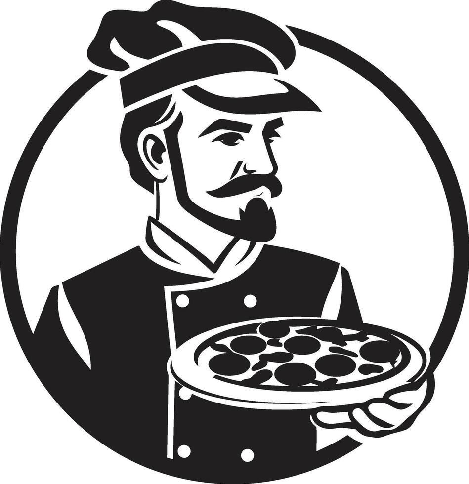 artisanal pizzaïolo complexe noir emblème avec lisse Pizza silhouette pepperoni passion élégant illustration pour frappant l'image de marque vecteur