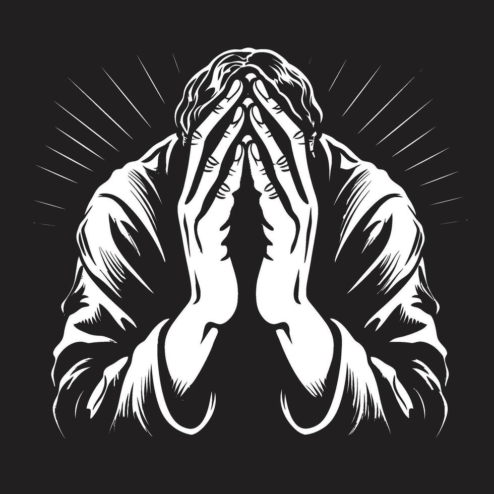 dévotionnel dessins prier homme mains icône dans céleste construit noir prier mains vecteur