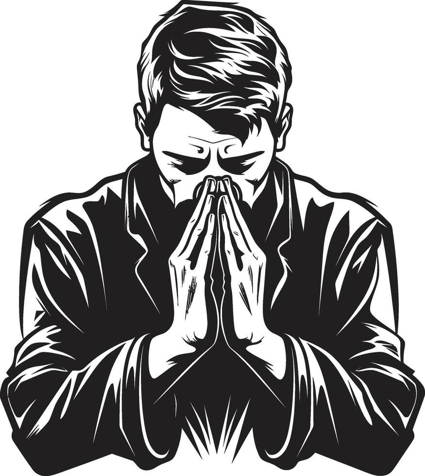 gracieux saisir logo de prier mains dans noir pieux portraits prier homme mains icône conception dans noir vecteur