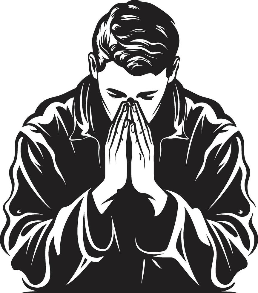 Divin saisir prier homme mains icône dans noir sacré silhouette élégant prier mains logo vecteur