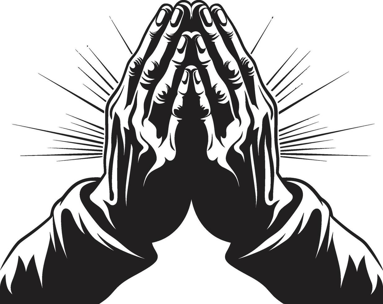 révérence dans repos prier mains logo dans monochrome fidèle bout des doigts noir icône conception de prier mains dévoilé vecteur