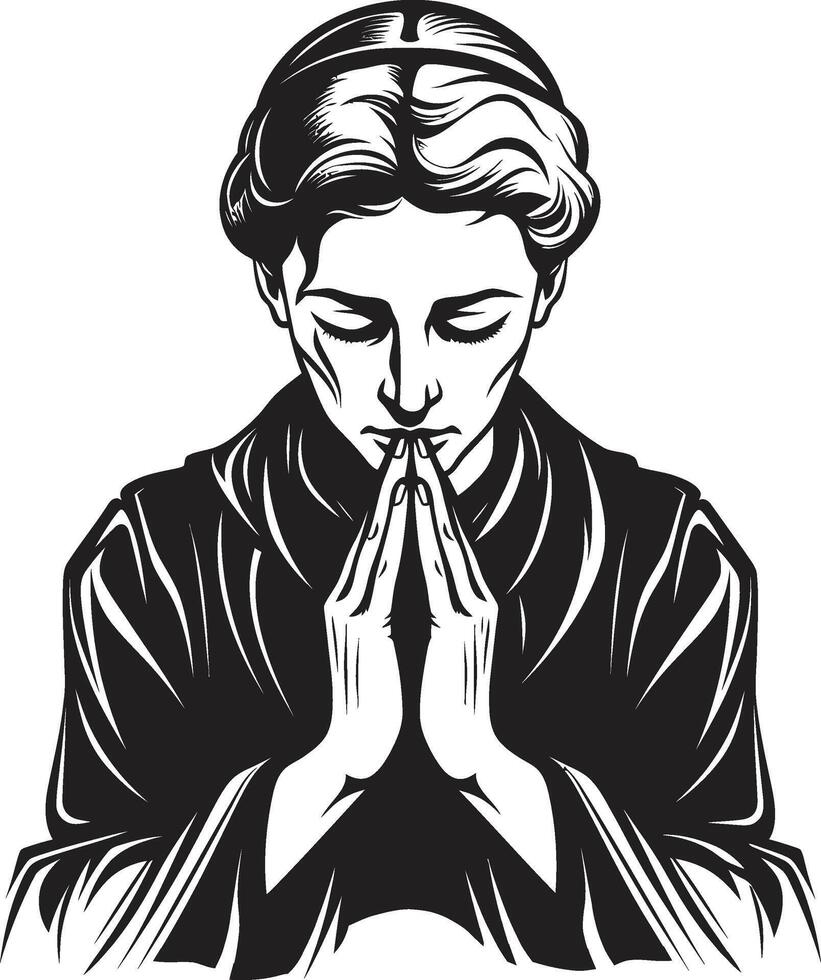 dévotionnel dessins prier femme mains icône dans noir céleste construit noir prier femme mains vecteur