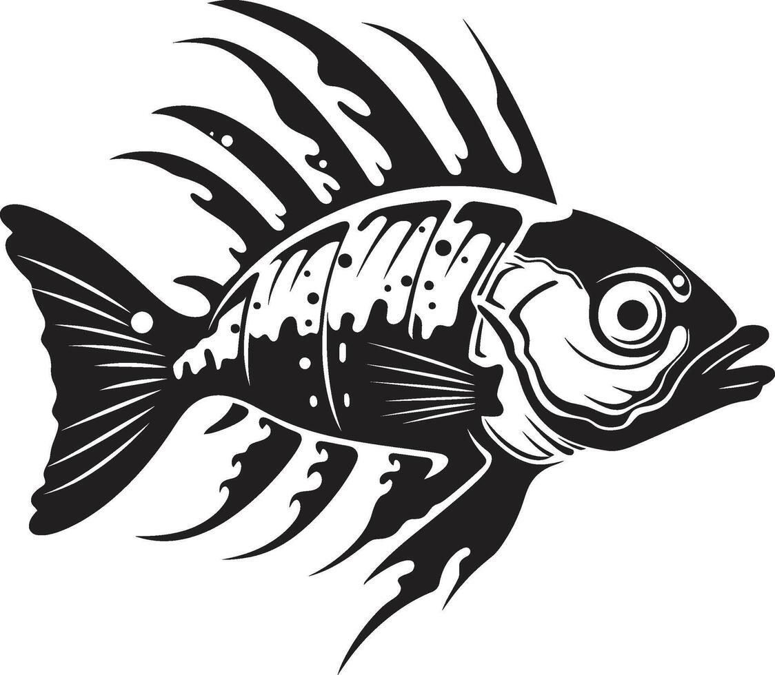 sinistre squelettique emblème élégant noir conception pour prédateur poisson squelette abyssal anatomie iconique prédateur poisson squelette logo dans noir vecteur