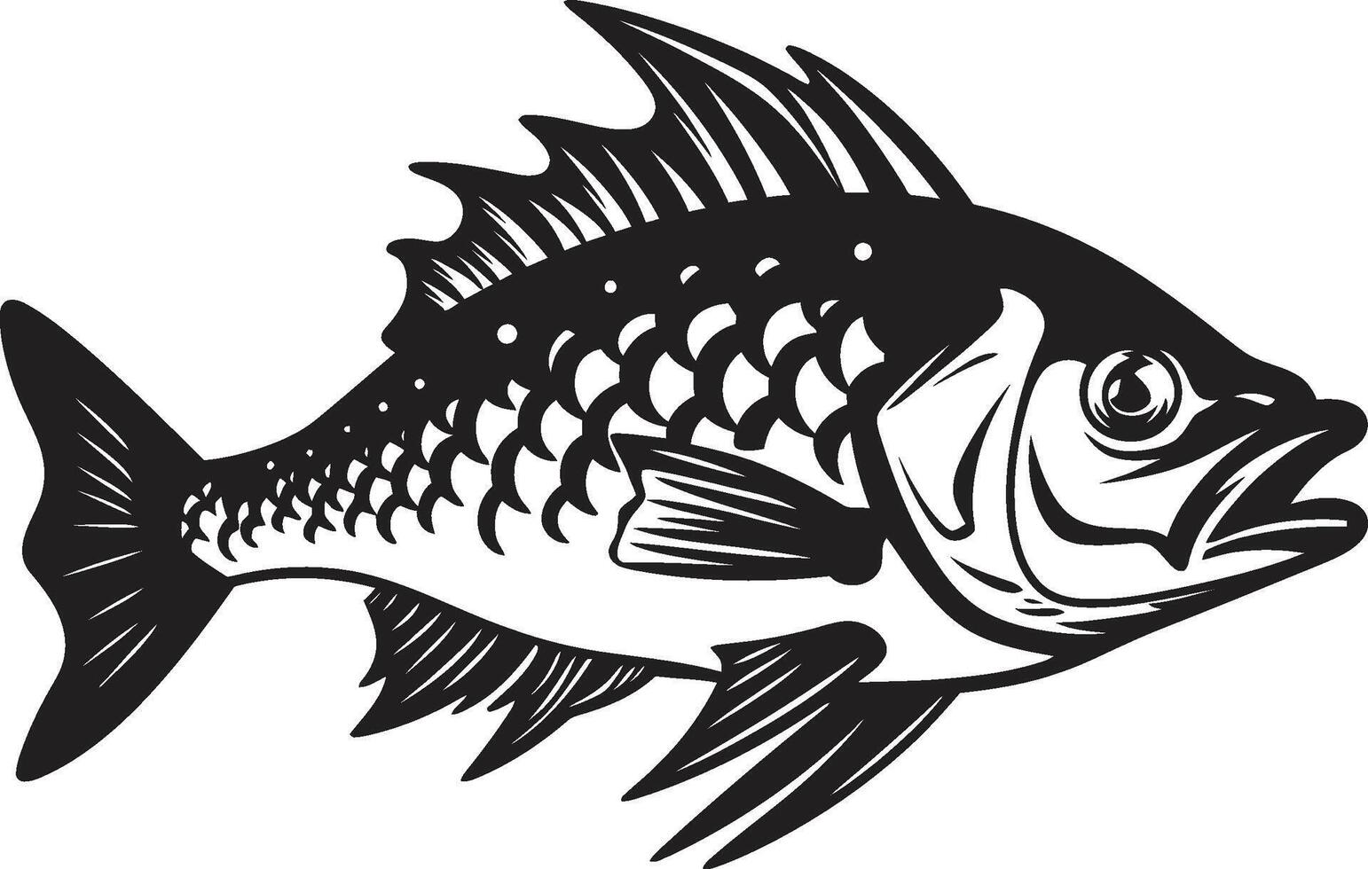 macabre morphologie noir logo pour prédateur poisson squelette emblème cranté spectre symbole noir icône conception pour prédateur poisson squelette vecteur
