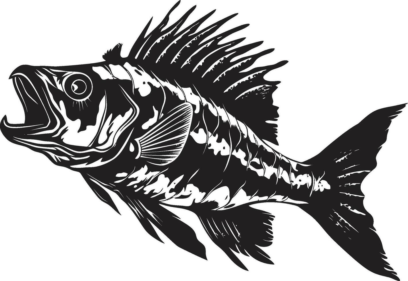 de mauvais augure ostéologie insigne iconique noir conception pour prédateur poisson squelette logo menaçant moelle marque noir icône pour prédateur poisson squelette emblème vecteur