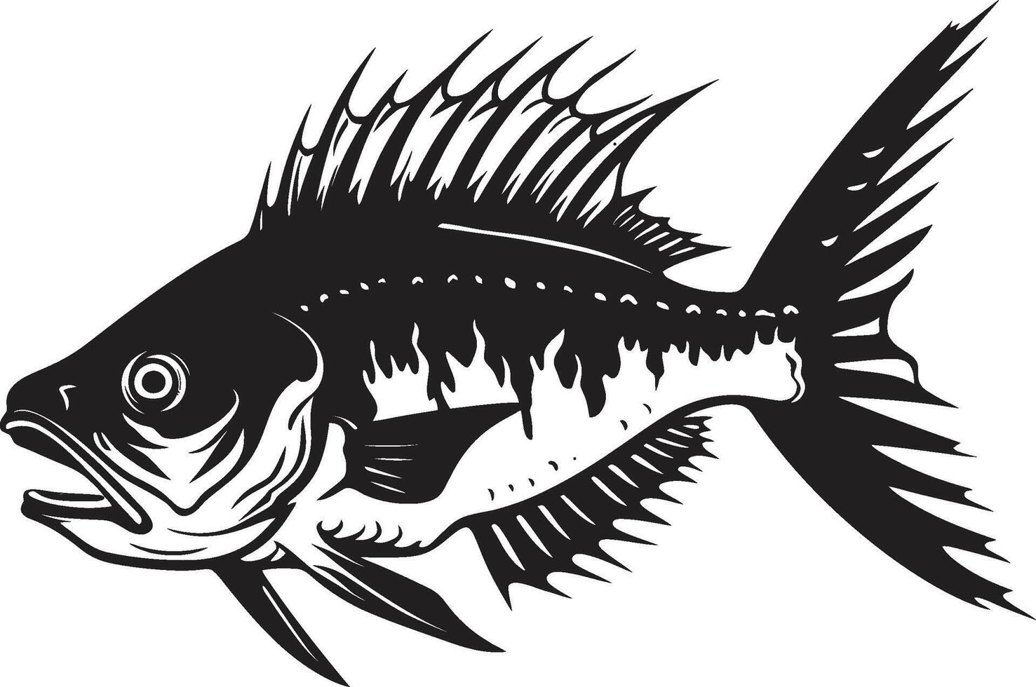 macabre glyphes élégant noir icône conception pour prédateur poisson squelette emblème sinistre exosquelette insigne noir logo pour prédateur poisson squelette vecteur