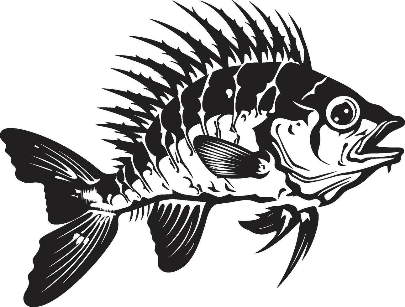 OS effrayant présence minimaliste noir icône conception pour prédateur poisson squelette macabre morphologie noir logo pour prédateur poisson squelette emblème vecteur